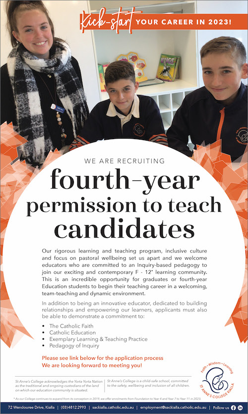 St Annes College 4th Year Permission To Teach Graduate Teaching Position December 2022