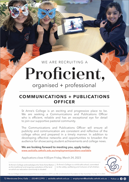 St Annes College Communications and Publications Officer Position Feb 2023 Circulation Advert
