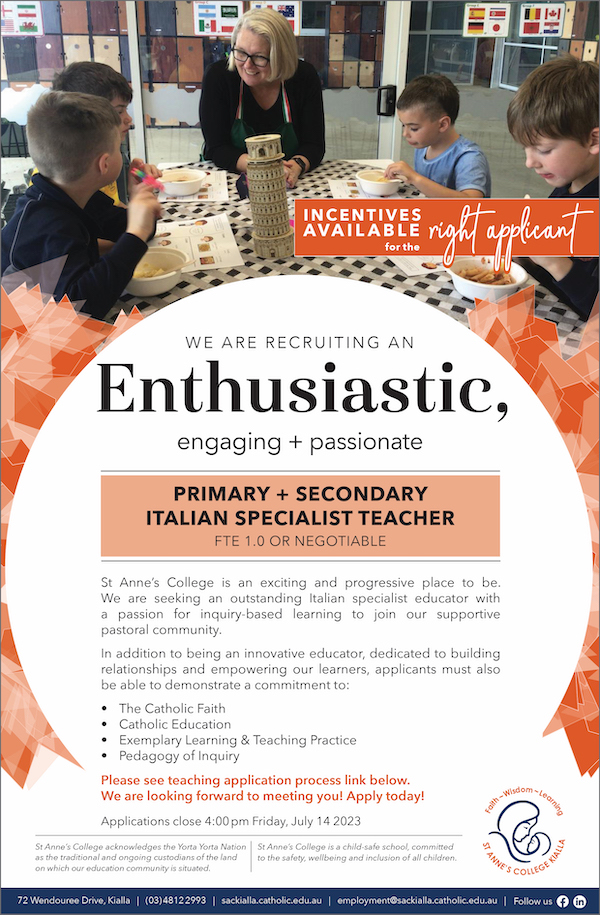 St Annes College Italian Specialist Teacher Position May 2023 Website