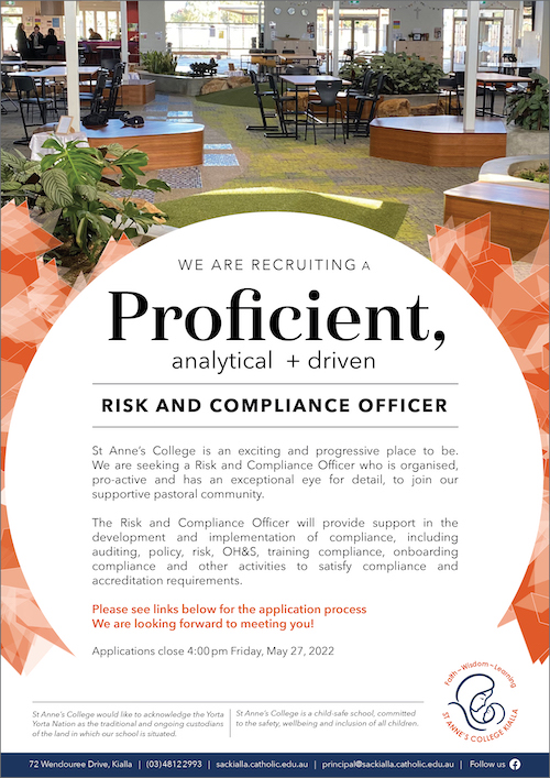 St Annes College Risk and Compliance Officer Position May 2022 Website Advert