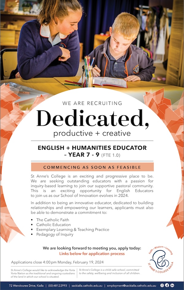 St Annes College SOI English Teaching Position 2024 website