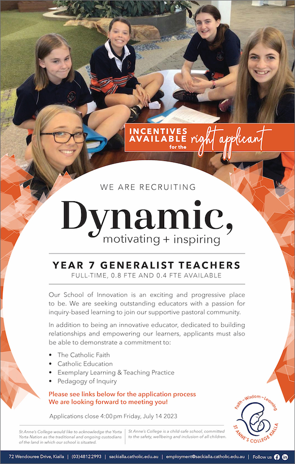St Annes College SOI Year 7 Teaching Position May 2023 Website Advert